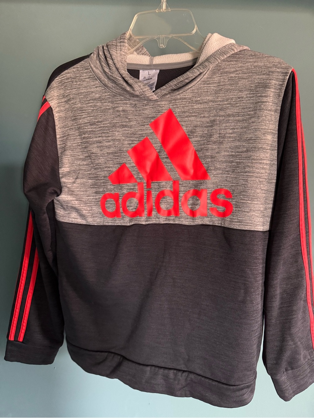 adidas Kids Gray & Black Hoodie with Red Logo